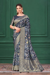India Silk Blue Sarees Sarees Featuring Tussar Silk Jacquard Combine Traditional Craftsmanship With Elegant